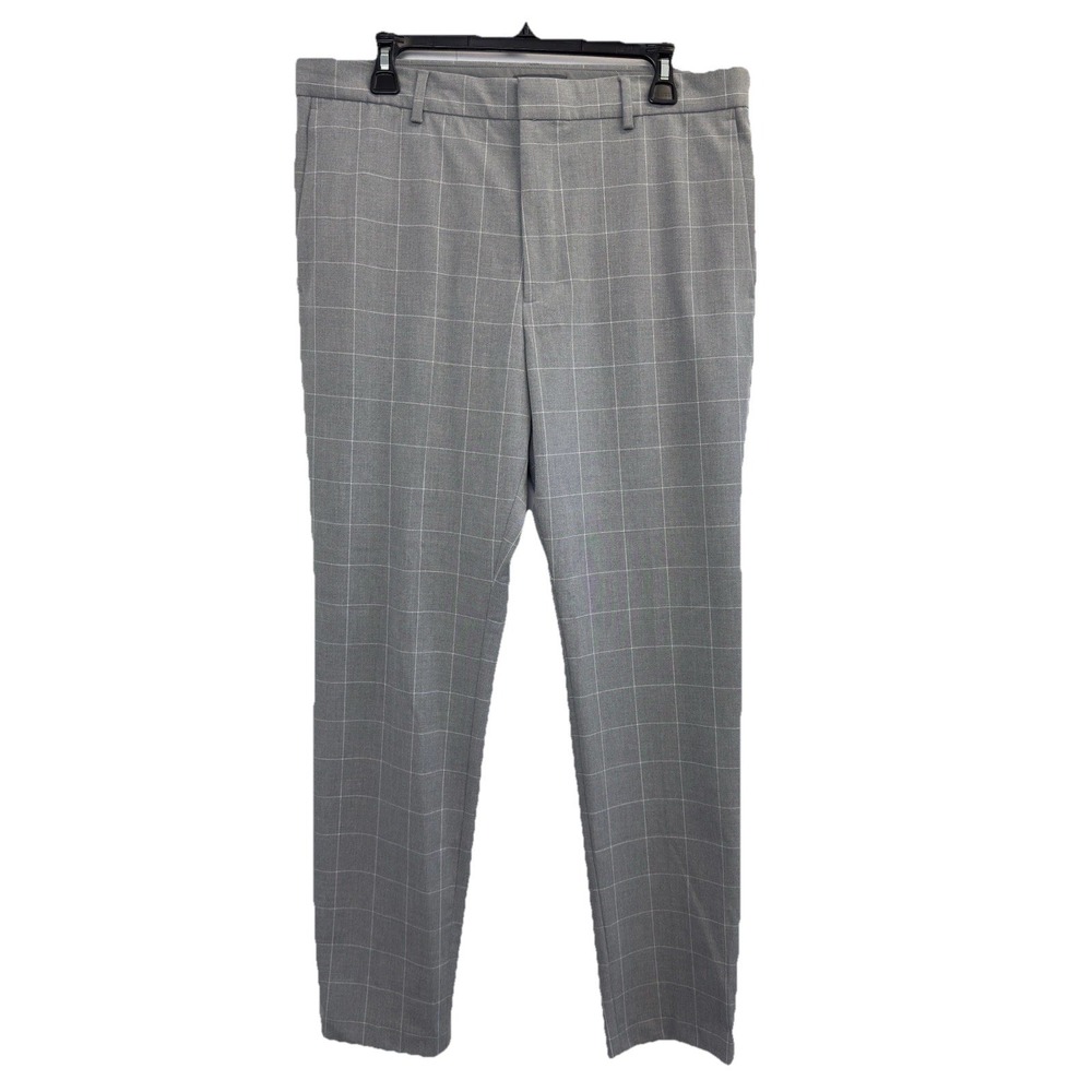 H&M Slim Fit Windowpane Dress Pants Gray Men's Size 34X31 Check‎  Trousers
